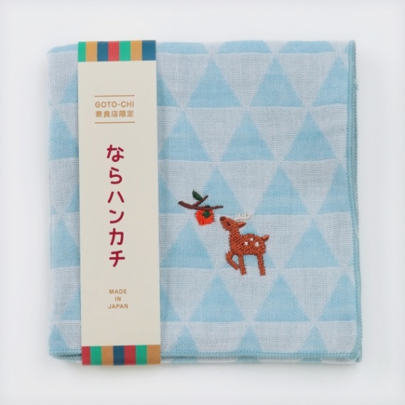 【GOTO-CHI奈良店】ならハンカチ　柿と鹿/ブルー