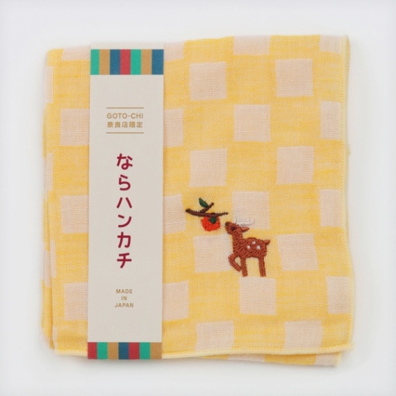 【GOTO-CHI奈良店】ならハンカチ　柿と鹿/イエロー